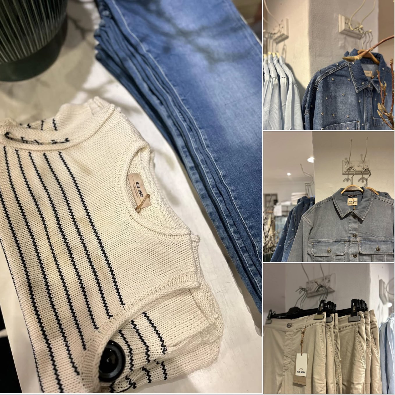 Klassisk, stilfuldt og tidløst ✨ Oplev de nyeste Mos Mosh styles med skjorter, jeans og strik – perfekt til enhver garderobe. Kom forbi Butik Ofelia og lad dig inspirere